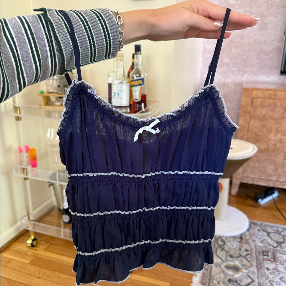 WHITE FOX navy ruched top